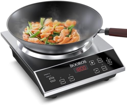 BOOROS 1800W Induction Wok Cooker, Concave Burner with 13.8" Wok