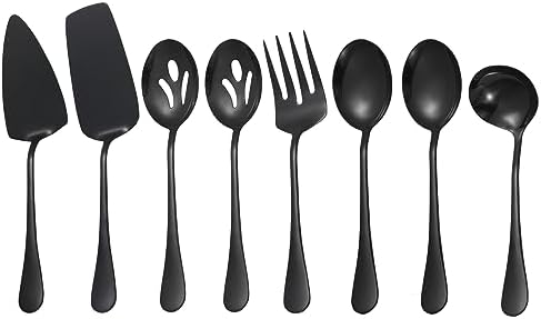 Black Serving Utensils,8 Pcs Stainless Steel Serving Utensil Set Include Serving Spoons,Serving Fork,Soup Ladle,Lasagna Server,Pie Server,Large Serving Set for Parties Buffet Home,Dishwasher Safe