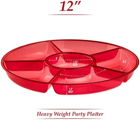 Plasticpro 6 Sectional Round Plastic Serving Tray/Platter (2, Red)