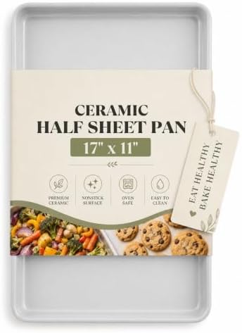 Boxiki Kitchen Ceramic Baking Sheet Half Size 17"x11" - Heavy Duty 0.6mm Aluminized Steel Pan, KFCC Ceramic Coating Nonstick Cookie Sheet, Oven Safe to 550°F, Rustproof & Warp Resistant Baking Tray