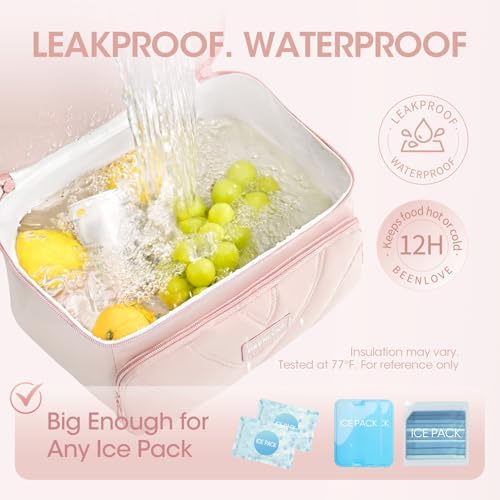 Double Decker Lunch Bag Women Men With Cup Holder, Pink