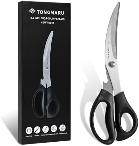 Kitchen Scissors Heavy Duty BBQ Shears, Super Sharp All Purpose Cooking Poultry Shears, Korean Barbeque Scissors with Anti-slip Handle, Serrated Blades with Bottle Opener function