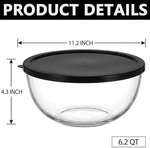 6.2QT Glass Sourdough Proofing Bowl with Lid, Large Mixing Bowl for Bread Dough Fermentation, Clear Borosilicate Glass Bowl for Baking, Salad, Meal Prep & Food Storage