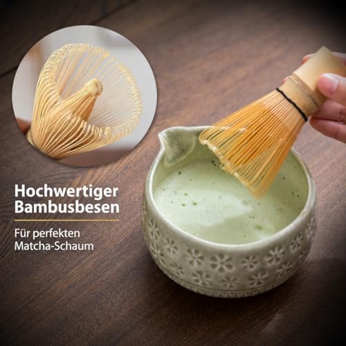 Buucup Matcha Whisk Set, Ceramic Matcha Kit Set with Bowl & Tools, Green