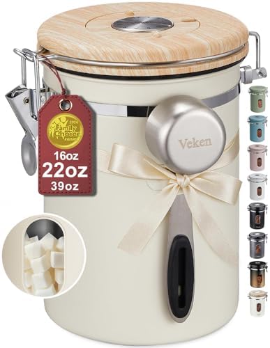 Veken Coffee Canister with Window, Airtight Stainless Steel Container, 22OZ