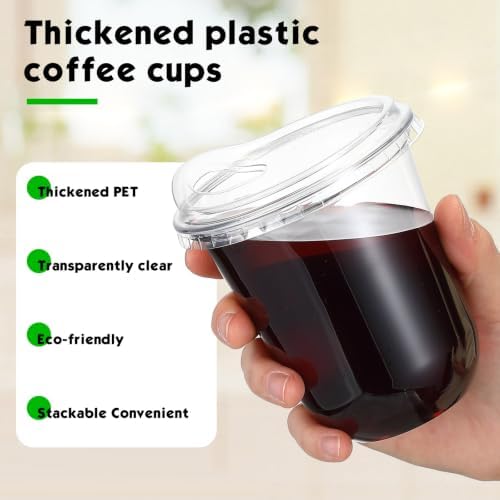 Baderke 500 Pcs Round Bottom Plastic Cups with Lids Clear Togo,12 Oz