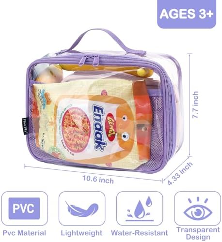 FlowFly Kids Lunch box Insulated Soft Bag Mini Cooler Back to School Thermal Meal Tote Kit for Girls, Boys,ClearPurple