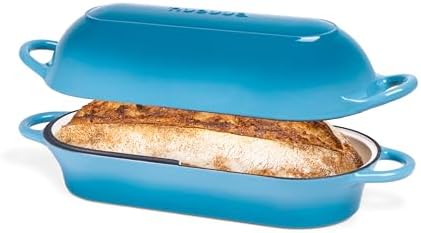 Enamelled Cast Iron Bread Loaf Pot – Dutch Oven For Sourdough Bread Baking – Oven Safe Non Stick Bread Pot – Rectangular, Light Blue, 34cm x 16cm – by Nuovva