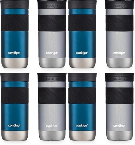 Contigo Byron 2.0 Snapseal Insulated Stainless Steel Travel Mug with Grip, 16oz, Blueberry Satin & Gold Morel (Pack of 8)