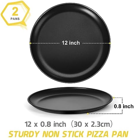 P&P CHEF Pizza Pan Set of 2, 12 Inch Stainless Steel Pizza Tray, Black