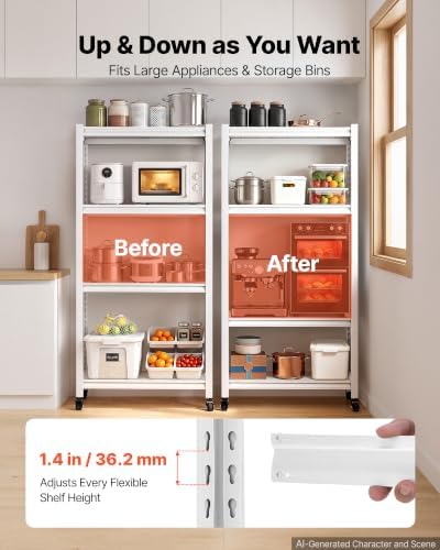 VEVOR Storage Shelves, 4-Tier Garage Shelving with Wheels 30 x 12 x 63 in