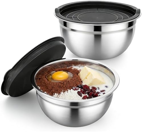 Beasea Mixing Bowls with Lids, 2 Pack 1.5 QT Small Stainless Steel Mixing Bowls with Lids, Nesting Metal Bowl Set for Kitchen, Baking, Prepping, Serving, Cooking