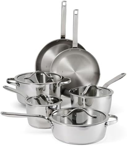 Tramontina Tempo Tri-Ply Base Stainless Steel 10-Piece Pots and Pans Set