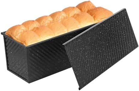 SS&CC Pullman Loaf Pan with Lid 13x4 | 2.2lb Carbon Steel Bread Pan for Homemade Sourdough & Sandwich Bread | Nonstick Bakeware, Heavy Duty & Easy Clean (Black, 2.2lb)