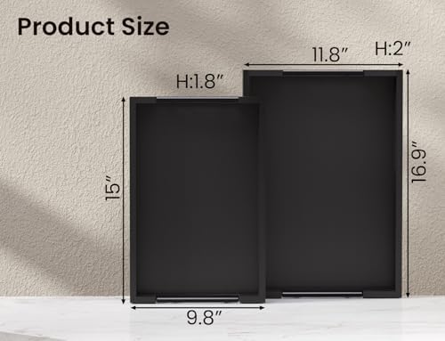 Fibogollo Set of 2 Bamboo Serving Trays with Metal Handles(Black)