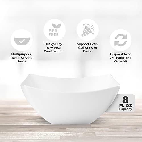 4 Pack Disposable White Plastic Serving Bowls 4 Square Party Candy Use 8oz