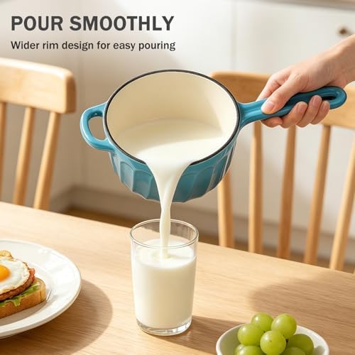Enameled Cast Iron Sauce Pan with Lid, 1 Quart Saucepan with Lid