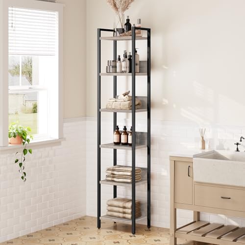 MAHANCRIS Bookshelf, 6-Tier Bookcase, Standing Book Shelf for Small Space, Storage Shelf Organizer, for Living Room, Bedroom, Study, Balcony, Greige and Black BKHG6601