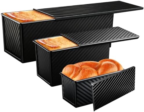 3 Pack Pullman Loaf Pans, Bread Pans with Lids, Black