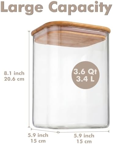 2-Pack 3.4Qt Large Glass Flour Sugar Storage Containers with Lids