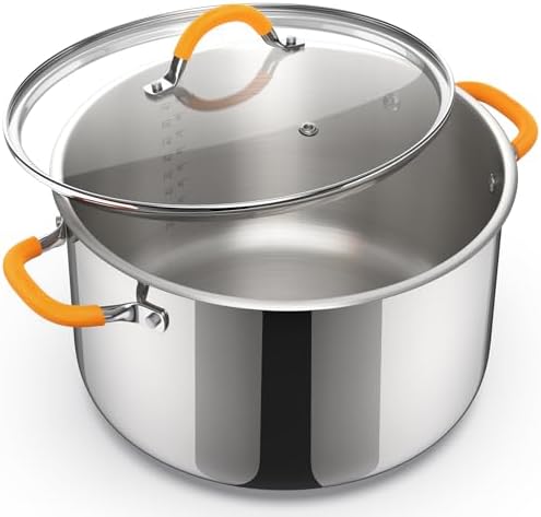 Ciwete Stainless Steel Stock Pot, 11 Quart Soup Pot with Lid, Heavy-Duty Thick Bottom Induction Cooking Pot for Pasta, Stew & Simmering, Fast Heating, Compatible with All Cooktops, Dishwasher Safe