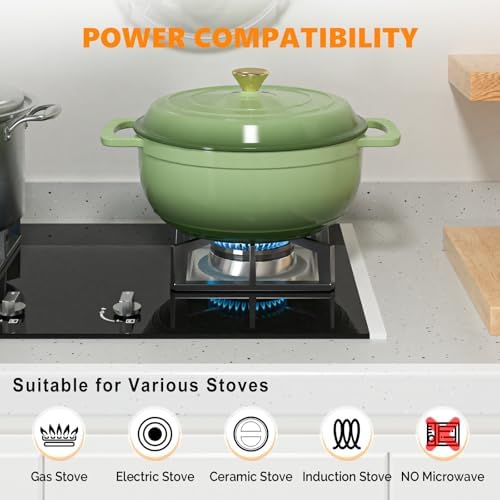 Bonnlo 7.5QT Round Dutch Oven, Enameled Cast Iron Dutch Oven Pot with Lid & Dual Handles, Oven Safe Up to 500° F, for Sourdough, Bread Baking, Stews and Roasting, Green