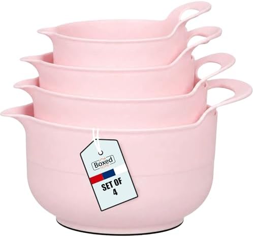 BoxedHome 4 Pack Nesting Mixing Bowl with Pour Spout and Handle, BPA free Microwave & Dishwasher Safe(Pink, 4 Pack with Handle)