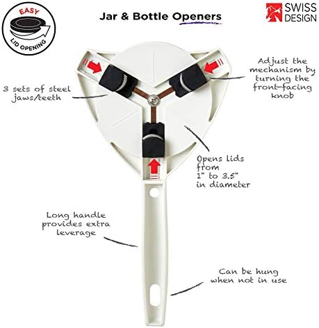 KUHN RIKON Strain-Free Gripper Opener for Jars and Bottles, 10 x 5 x 2.25 inches, White