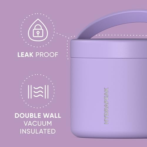 Hydrapeak 18oz Stainless Steel Vacuum Insulated Food Jar for Hot Food and Cold Food, Wide Mouth Leak-Proof Soup Jar for Adults, 10 Hours Hot and 16 Hours Cold (Lavender)