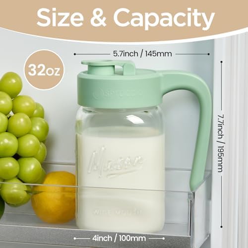 Mason Jar Pitcher, 2 pcs 32 oz (1 quart), Glass Pitcher with Lid
