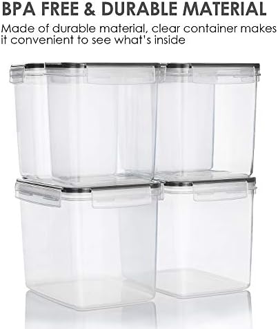 Vtopmart Airtight Food Storage Containers 6 Pieces - Plastic BPA Free Kitchen Pantry Storage Containers for Sugar,Flour and Baking Supplies - Dishwasher Safe - Include 24 Labels, Black