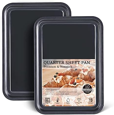 HONGBAKE 2 Pack Quarter Sheet Pan for Baking - Nonstick 13.8 x 9.8 Small Cookie Sheet with Wider Grips, 27% Thicker Carbon Steel Commercial Oven Tray - Black