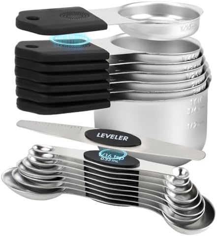 16-Piece Magnetic Measuring Cups and Spoons Set, Stainless Steel, Black