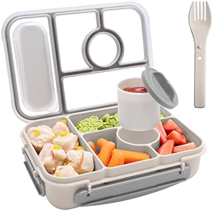 Amathley Bento Box Adult Lunch Box Kids,Lunch Containers for Adults/Kids/Toddler,5 Compartments Bento Lunch Box with Sauce Vontainers,Microwave & Dishwasher & Freezer Safe,BPA-Free (White)