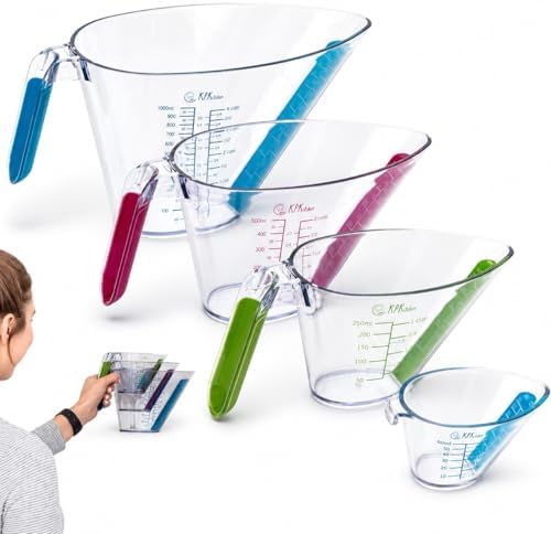 Liquid Measuring Cups with Spouts, 4-Piece Angled Plastic Set, 1 to 4 Cups