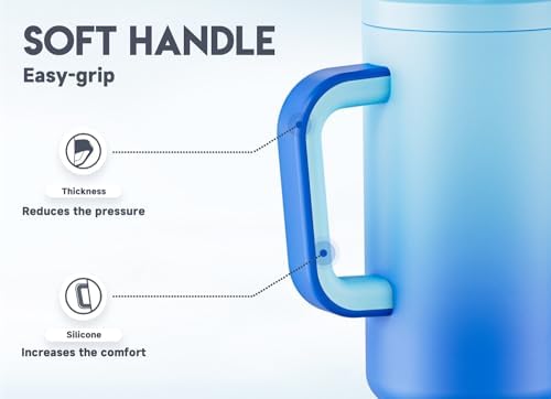 Meoky 50 oz Tumbler with Handle, Tumbler with Lid and Straw, Insulated Stainless Steel Travel Mug, 100% Leak-proof, Keeps Cold for 36 Hours or Hot for 12 Hours (Sky)