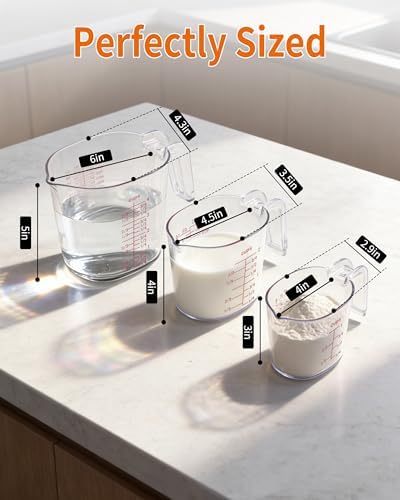 -BINGBING- Measuring Cups Set of 3, Plastic, Nesting Design, Pour Spout