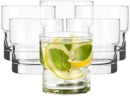Libbey Newton Double Old Fashioned Glasses Set of 6, Sleek, Stackable Short Drinking Glasses, Lowball Cocktail Glasses for Anniversaries, Holidays