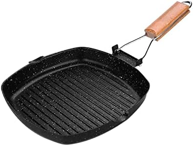 MasonOL20 Non-stick Grill Pan with Folding Handle for Meat, Fish and Vegetables For All Heat Sources 24cm/9.4IN for Stove Tops, Induction, Black