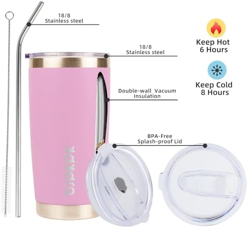 BJPKPK 20 oz Coffee Tumbler with Lid, Straw, Insulated Stainless Steel Mug