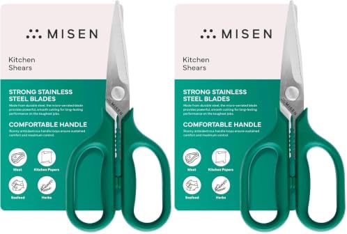 Misen Heavy Duty Kitchen Shears - Comfortable Ambidextrous Scissors for Meat, Poultry, Herbs & More - Easy to Clean - German Stainless Steel - Small | Green (Pack of 2)