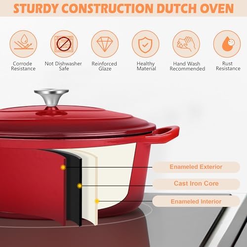 TeamFar Oval Dutch Oven, 5qt Enameled Cast Iron Dutch Oven Pot with Lid