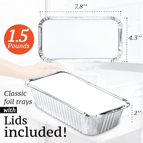 (55 Pack Aluminum Loaf Pans with Lids 1.5 LB Disposable Bread Tins for Baking, Lunch Containers, Single Serve Baking Dishes - Foil Loaf Pans, Aluminum Bread Pans 7.8 x 4.3 x2 Inches