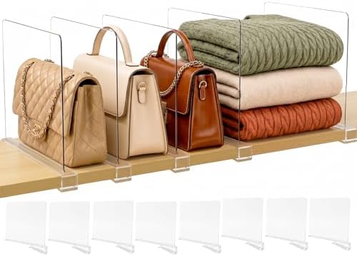 SortNStore Shelf Dividers Purse Organizer for Closet: Acrylic Clear 8 Pack