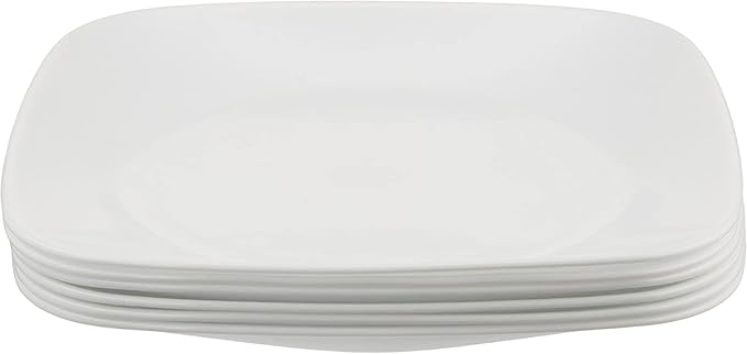 Corelle Vitrelle 6-Piece Salad Plates Set, Triple Layer Glass and Chip Resistant, Lightweight Square 9-Inch Plates, White