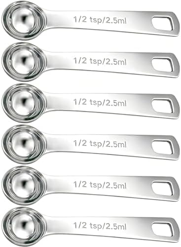 6PCS Measuring Spoons Set(1/2 Tsp, 2.5ml), Teaspoon Measuring Spoons Stainless Steel Short Compact Kitchen Scoops for Spices, Baking, and Everyday Cooking