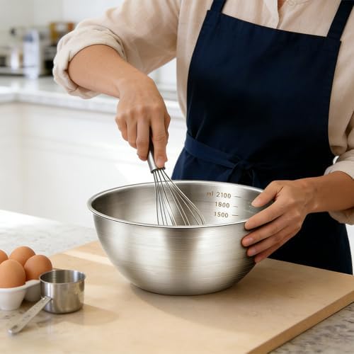 Stainless Steel Mixing Bowls Set of 2, 2.22 Qt with Measurement Marks, Dishwasher Safe, Stackable, for Baking, Salad, and Meal Prep