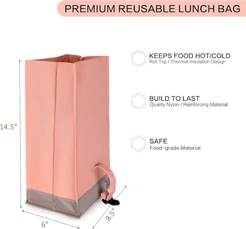 SUNNY BIRD Insulated Lunch Bag Rolltop Lunch Box (Pink with pink shoulder strap)