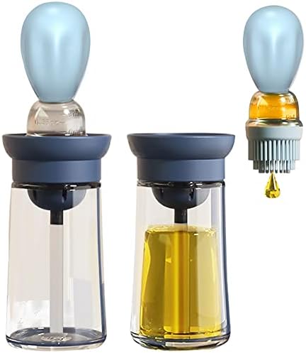 Oil Dispenser with Brush - 2 Pack Glass Olive Oil Dispenser Bottle with Basting Brush for Cooking Frying Baking Kitchen 180ml, T-OB21 Blue