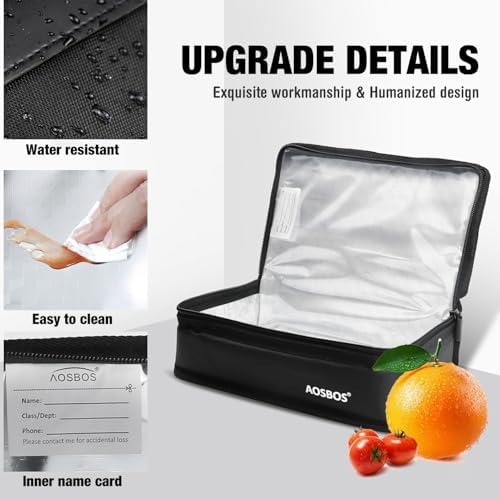 Aosbos Small Insulated Lunch Bag,Compact Black Lunch Box For Work